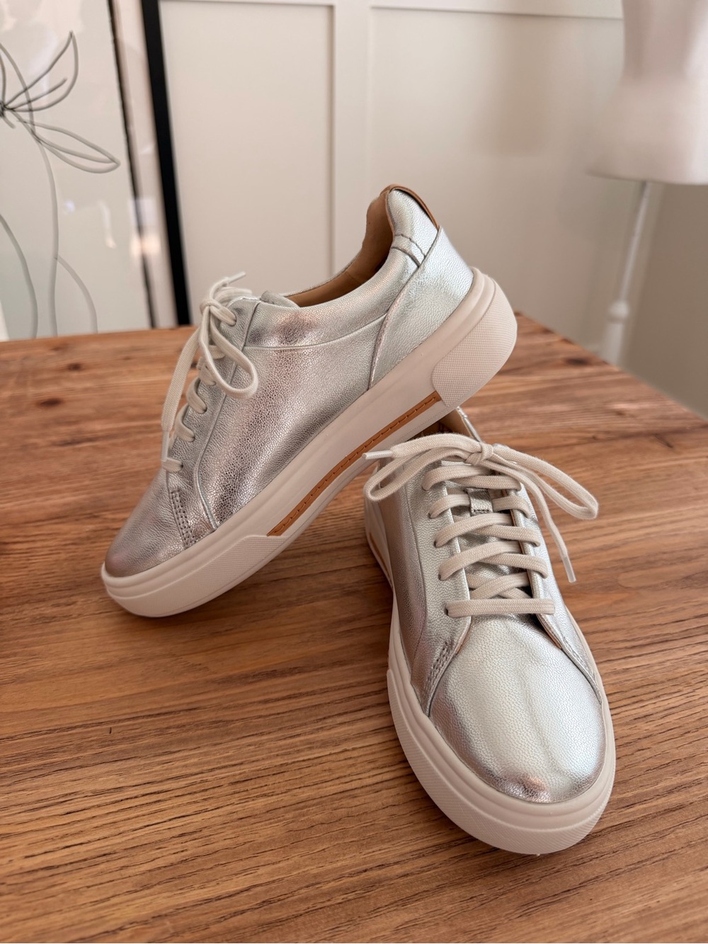 Clarks Metallic Silver Lace-Up Platform Sneakers